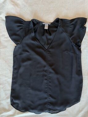 H&M Black V-Neck Flutter Sleeve Blouse